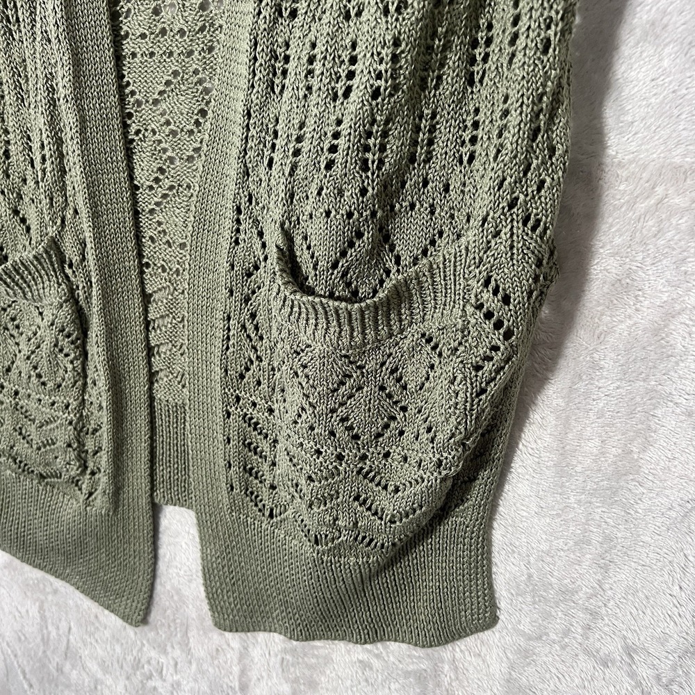 Hippie Rose Open Knit Open-front Cardigan Sweater Sz S Olive Green Boho Cottage - Picture 4 of 11